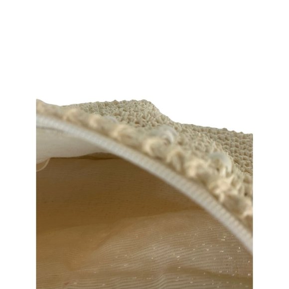 Vintage Crochet Straw and Beaded Off White Zip Top Clutch Bag Made in Japan - Picture 10 of 10